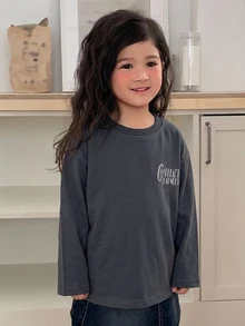 Dazy Kids 女童字母印花長袖休閒T恤，適合週末外出穿著 - 灰色 - 查看 3