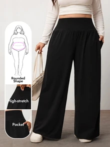 Enliva Plus-Size Women's Casual Stretch Black Pants, Perfect For Lounging At Home Apple,Rounded Body - Black - View 6