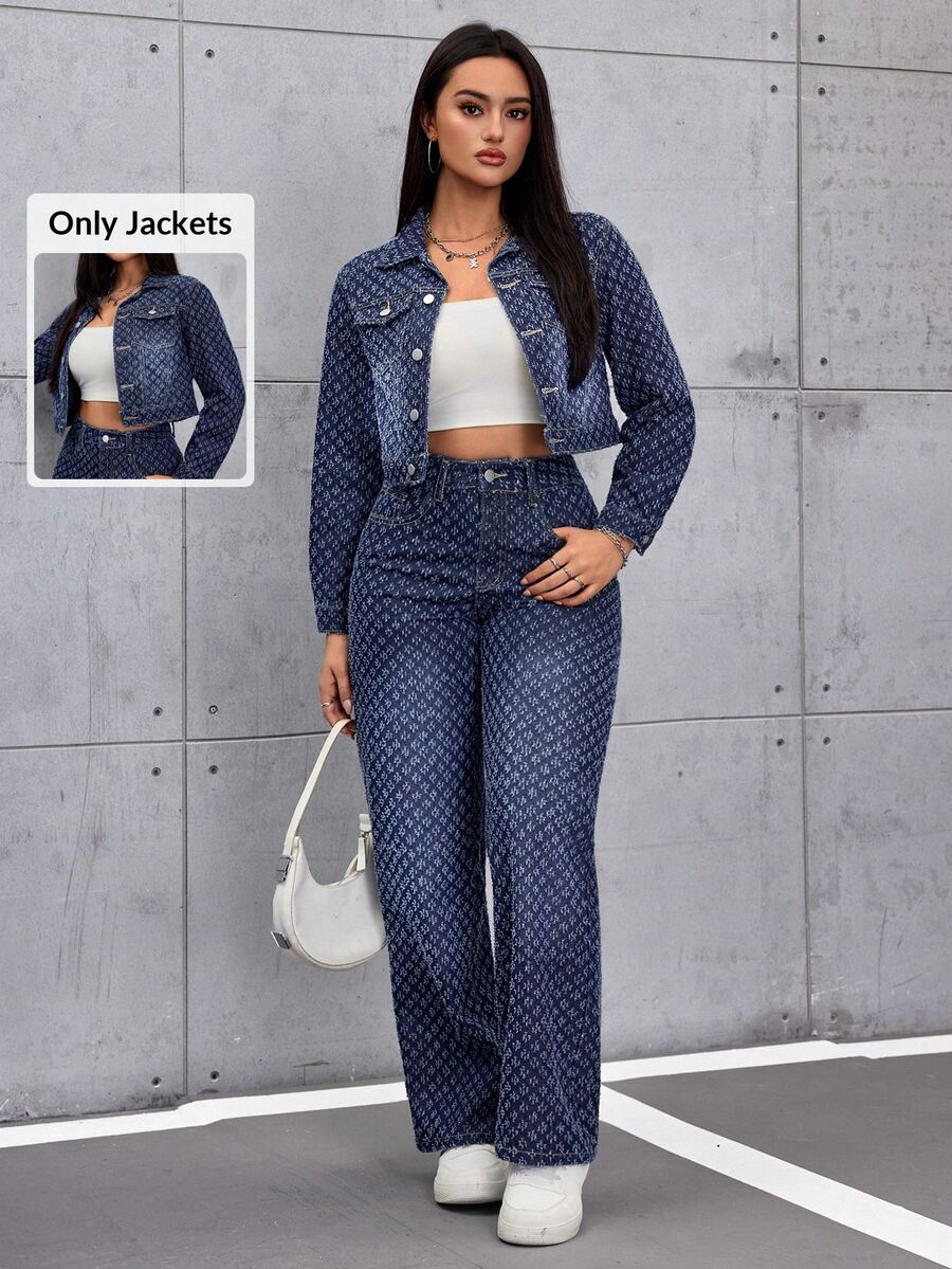INAWLY Plus Size Women's Long Sleeve Single-Breasted Casual Denim Jacket - Dark Wash - View 1