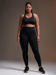 Powerista Women's Plus Size Solid Color Casual Daily Wear Sports Leggings - Black - View 6