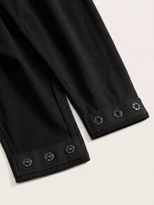 Solflare Plus Size Casual Black Cotton Knit Fitted Long Sleeve Bodysuit, Suitable For Autumn/Winter - Black - View 6