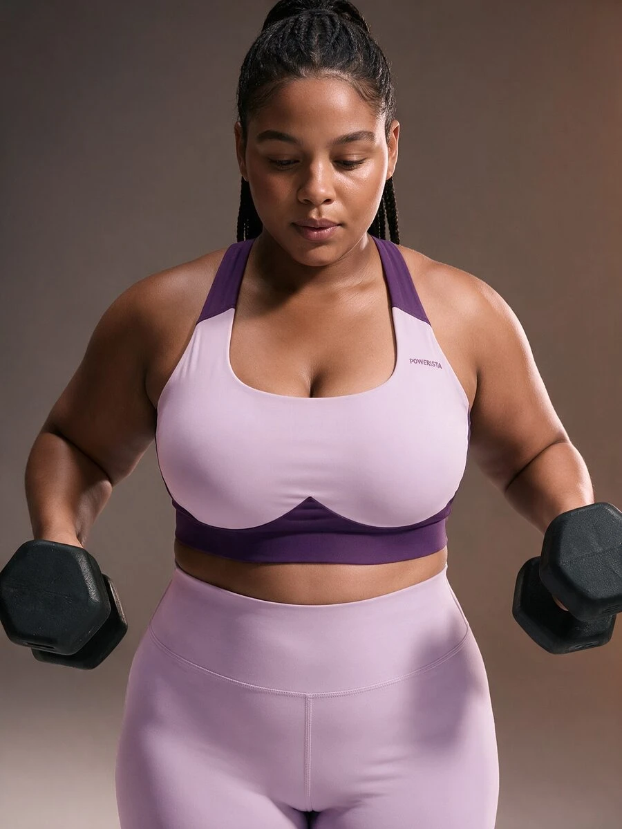 Powerista Colorblock Adjustable Plus Size Women's Sports Bra - Purple - View 1