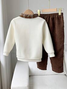 SHEIN 2pcs/Set Kids Young Boy Autumn/Winter Casual Sweatshirt And Pants Set, Sweatshirt Set, Boys Set, Autumn/Winter Set, Christmas Set, Green Set - Khaki - View 2