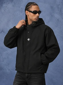 PAVTROS Men's Plaid Drawstring Hooded Functional Grey Short Jacket - Sports - Black - View 1
