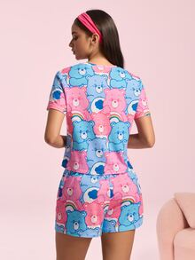 SHEIN X Care Bears Women's Cartoon Print Short Sleeve Top And Shorts Casual Daily Home Pajama Set - Blue - View 2