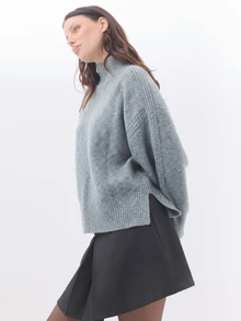 KÆRIA Hus Relaxed Funnel-Neck Jumper - Soft Touch Knit - Blue Grey Marle - Winter Sweater, Minimalist, Office - Grey - View 5