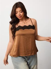 Enliva Plus-Size Women's Brown Lace-Trimmed Camisole, Perfect For A Date Apple,Rounded Body - Multicolor - View 6