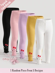 SHEIN 女童四季通用內搭褲，甜美可愛蝴蝶結與貓咪印花，百搭柔軟舒適，適合疊穿與戶外穿著 - 黑色 - 查看 7