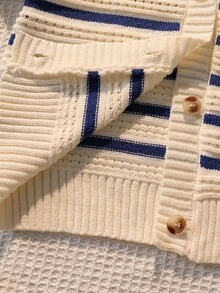 SHEIN 小男孩秋冬字母印花寬鬆開襟毛衣 - 藍白色 - 查看 7