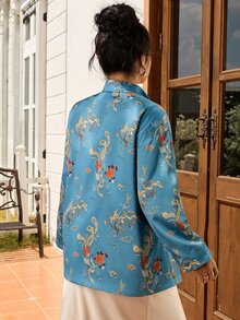 EastFlair Plus Size Women's Chinese Dragon Pattern Frog Button Front Elegant National Style Jacket - Multicolor - View 8