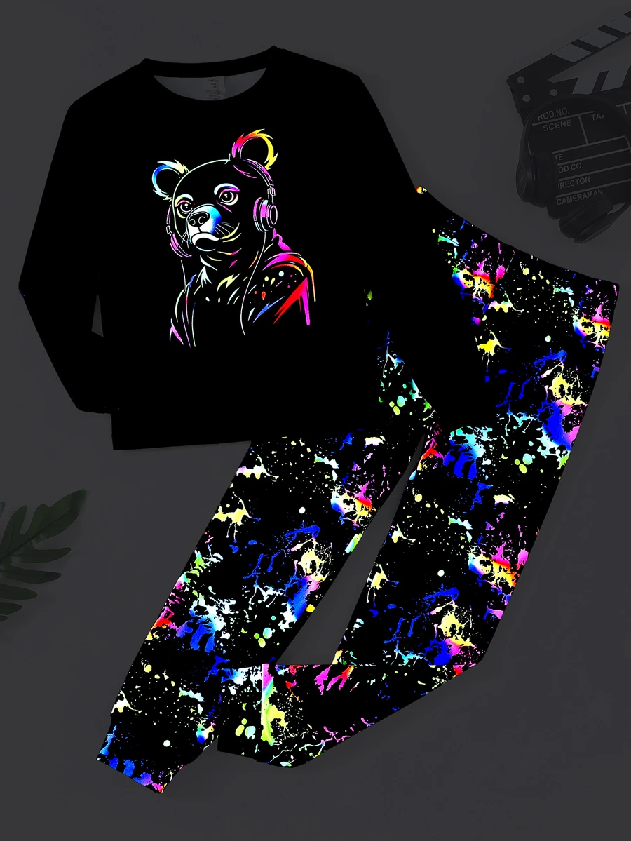 SHEIN Tween Boy Cartoon Print Long Sleeve Top And Pants Casual Daily Home Sleepwear Set - Multicolor - View 1