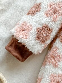 幼兒女嬰連身褲 可愛白色米色棕色人造毛 長袖寬鬆版型 毛絨保暖 適合假期日常 秋冬休閒 柔軟舒適 - 紅白色 - 查看 3