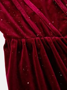 SHEIN Tween Girls Tween Girl Red Off-Shoulder Cinched Waist Princess Dress With Sequins And Velvet, Suitable For Holiday Party, Ball, Formal Occasion, Ceremony, Birthday Party, Casual Wear - Red - View 7