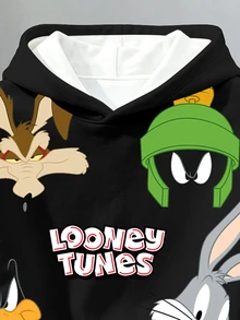 LOONEY TUNES X SHEIN Daypath Men's Plus Size Cartoon Print Hoodie - Black - View 3