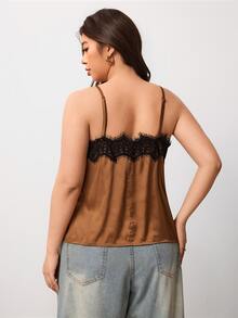 Enliva Plus-Size Women's Brown Lace-Trimmed Camisole, Perfect For A Date Apple,Rounded Body - Multicolor - View 2
