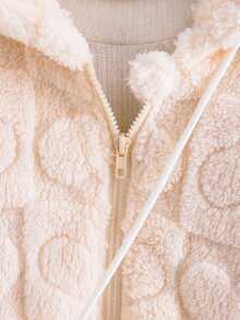 SHEIN 女童純色拉鍊外套，附保暖內裡與刺繡，舒適百搭秋冬外套 - 杏色 - 查看 4
