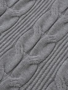 Sweetra Grey Cable Knit High Neck Short Sleeve Top - Grey - View 8
