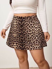 Enliva Plus-Size Women's Leopard Print High-Waisted Skirt, Retro And Elegant Apple,Rounded Body - Multicolor - View 7