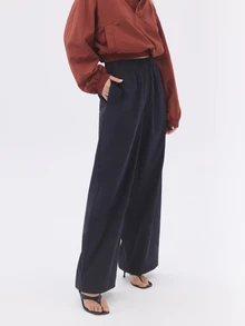 KÆRIA Hus Relaxed Wide-Leg Trousers - Matte Stretch Tech Nylon - Navy - Elastic Waist, Minimalist, Workwear - Blue - View 5