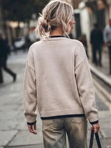 Elafinee Spring Summer Autumn Winter New Chinese Style Women's Sweater Cardigan Jacket, New Chinese Style Round Neck Long Sleeve Contrast Color Frog Button Shoulder Short Loose Fit Commute Versatile Women's Cardigan - Multicolor - View 2