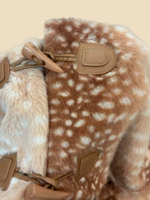MainGRL Brown Animal Print Faux Fur Women's Short Jacket With Horn Buttons - Multicolor - View 7