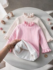 SHEIN 女童隨機 2 件組羅紋針織高領毛衣 冬季返校長袖套頭上衣 - 彩色 - 查看 2