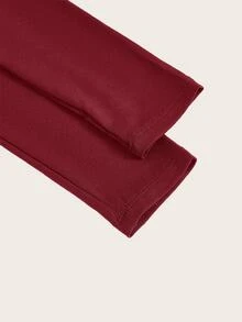 SHEIN BASICS 女款純色圓領短版上衣 黑色 秋季女裝 日常簡約極簡風 - 酒紅色 - 查看 5