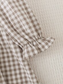 SHEIN 女童格紋長袖洋裝 秋季蕾絲飾邊大領娃娃裙 韓系寬鬆A字公主洋裝 - 彩色 - 查看 4