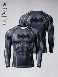 BATMAN X SHEIN Gym Rark 男士蝙蝠軟綿休閒日常通勤運動T恤 - 彩色 - 查看 1
