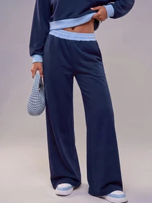 Zivah Women's Colorblock Long Sleeve Top And Pants Casual Daily Sportswear Set - Blue - View 2