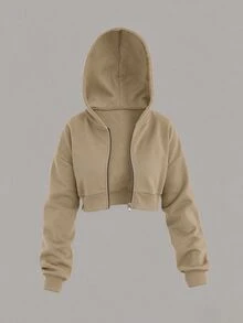 Flirla Women White Fall Winter Casual Hoodie,Solid Color Thermal Lined Drawstring Long Sleeve Pullover,Back To School Teacher Outfits Graduation Occasion - Khaki - View 1