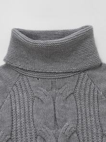 Sweetra Grey Cable Knit High Neck Short Sleeve Top - Grey - View 6