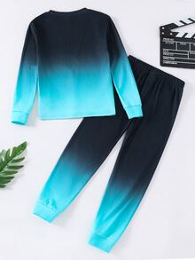SHEIN Tween Boys Gradient Color Long Sleeve Top And Fitted Long Pants Pajama Set - Multicolor - View 2