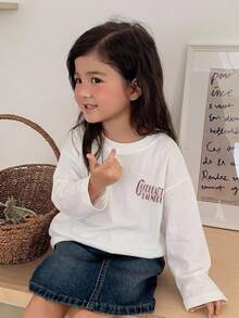 Dazy Kids 女童字母印花休閒日常長袖T恤 - 白色 - 查看 5