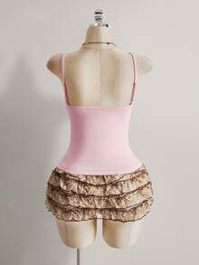 SHEIN ICON Women's Plus Size Faux Fur Deer Print Pink Camisole - Pink - View 2