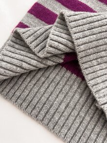 Elamini Women's Autumn/Winter Off-Shoulder Striped Fitted Long Sleeve Sweater - Dusty Purple - View 6