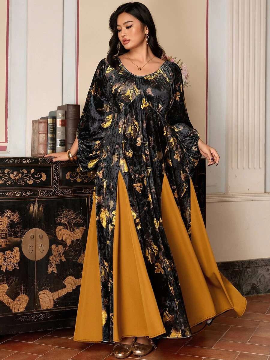EastFlair Plus Size Women's Gold Foil Print Casual Party Summer Dress - Multicolor - View 1