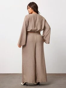 Enliva Plus Size Women's Striped Long-Sleeve Shirt And Pants Casual Two Pieces Set Pear Body,Triangle Body - Multicolor - View 2