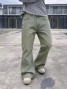 RivetRise 男士黑色喇叭口袋牛仔長褲，修身水洗工裝褲，冬季街頭風休閒長牛仔褲，適合送給丈夫或男友的禮物，都市風格 - 淺色水洗藍 - 查看 3