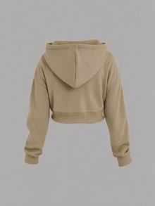 Flirla Women White Fall Winter Casual Hoodie,Solid Color Thermal Lined Drawstring Long Sleeve Pullover,Back To School Teacher Outfits Graduation Occasion - Khaki - View 2