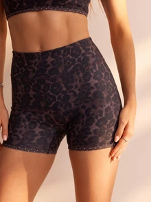 Aralina Leisurewear Active Women's 2pcs Leopard Printed Short Crop Top With Contrast Polka Dot Print Bind And Bike Running Short Gym Workout Pilates - Multicolor - View 5