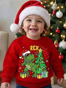 2026聖誕節幼兒中性紅色聖誕老人聖誕樹聖誕帽針織圓領休閒秋季套頭衛衣 - 彩色 - 查看 1