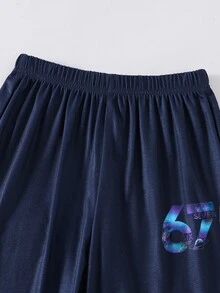 SHEIN 青少年男孩字母印花兒童長袖上衣與長褲居家休閒套裝 - 彩色 - 查看 4