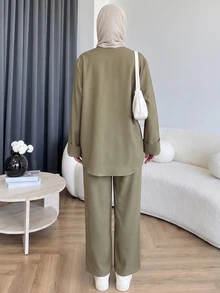 Solavon New Chinese Vintage Frog Button Loose Fit Elegant Everyday Versatile Outfit - Army Green - View 8