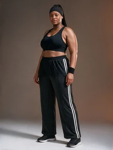 Powerista سروال رياضي كاجوال يومي بتصميم ألوان متباينة للنساء مقاسات كبيرة - الأسود - مشاهدة 1