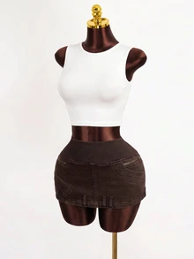 Mistrie Women's Fashion Versatile Denim Mini Skirt With Pockets - Brown - View 5