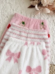SHEIN Bộ 6 món áo nỉ lông giả họa tiết dễ thương dệt kim và quần dài cho bé gái mùa thu đông - Nhiều màu - Xem 4
