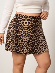 Enliva Plus-Size Women's Leopard Print High-Waisted Skirt, Retro And Elegant Apple,Rounded Body - Multicolor - View 5