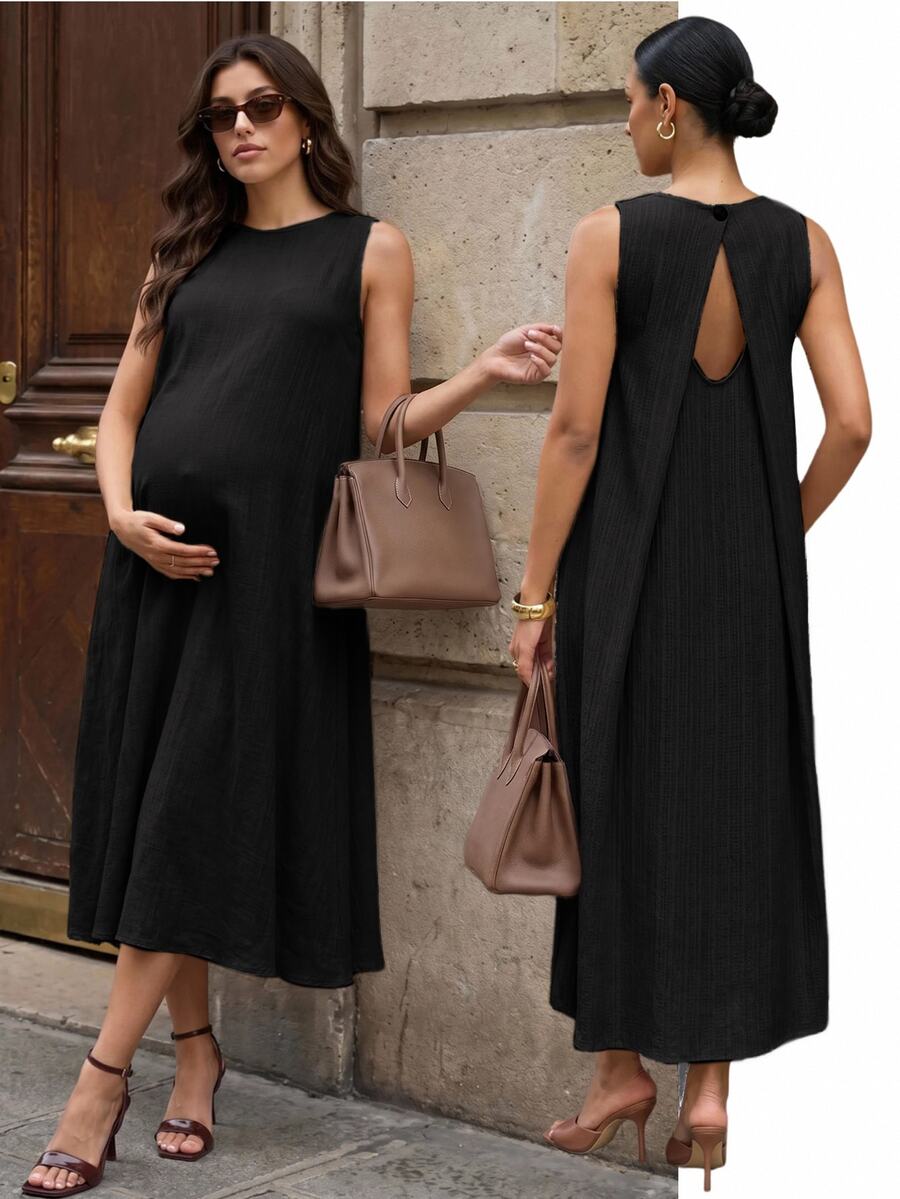 MaterniWear Maternity Elegant Khaki A-Line Dress For Work Photoshoot ...