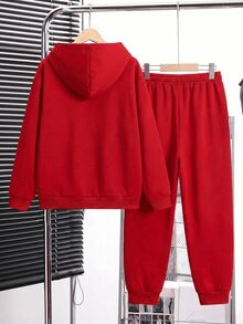 SHEIN Tween Boy Casual Minimalist Long Sleeve Hooded Comfortable Sweatshirt 2 Pieces Set, Suitable For Autumn/Winter, Classic Cool Christmas Football Graphic Print, Perfect For Christmas - Multicolor - View 6